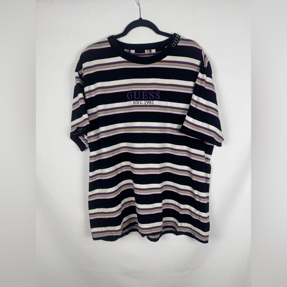 Guess Other - GUESS Men's Striped Tee with Purple Logo